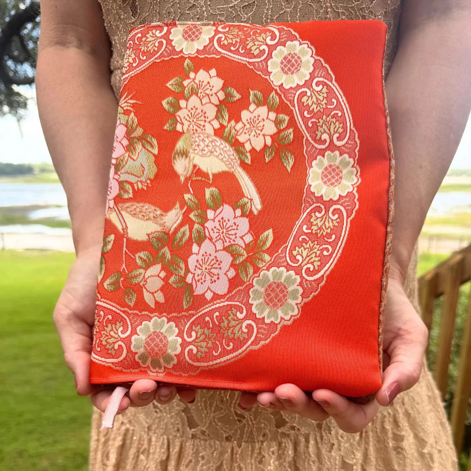 Obi Silk Journal and Cover; Vintage Japanese Embroidered Notebook Sleeve Refillable Padded Book Jacket with Kimono Silk Lining