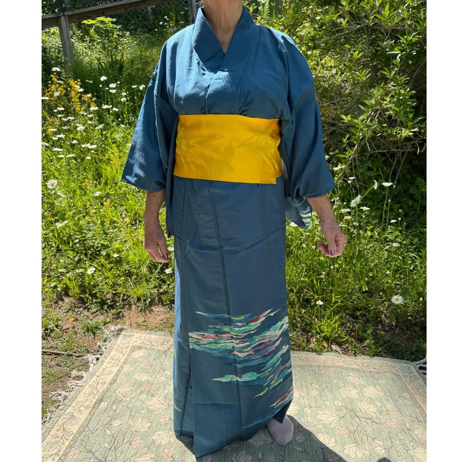 Blue Women's Yukata Kimono from Japan Watercolor Pattern