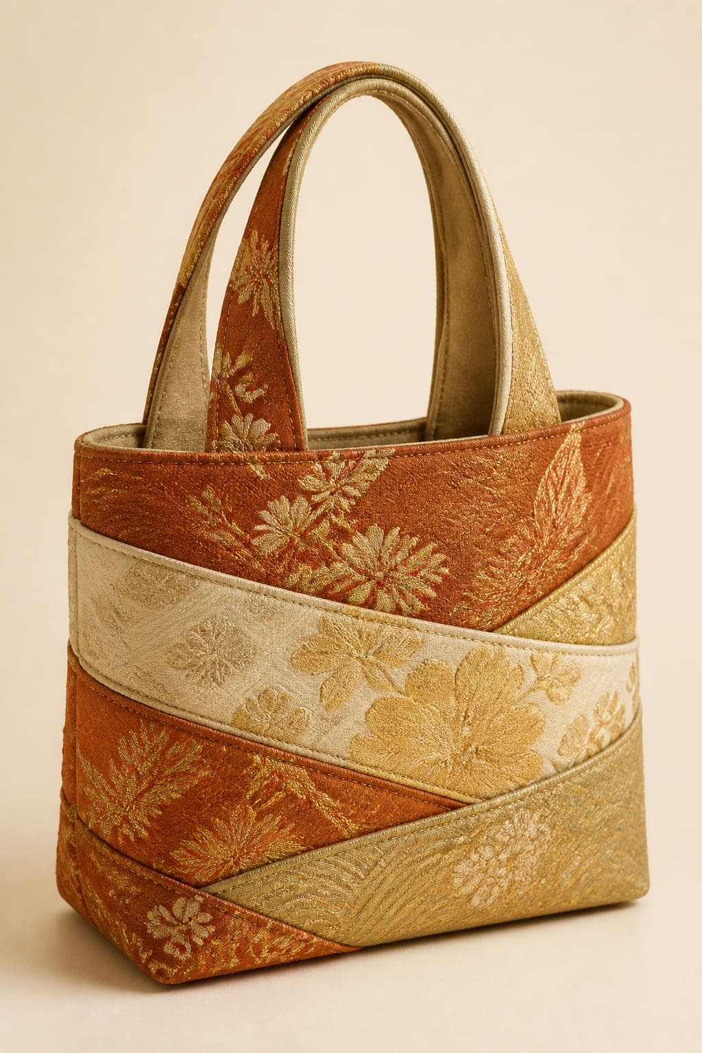 Kasane Tote — Layered rust and cream Hakata obi