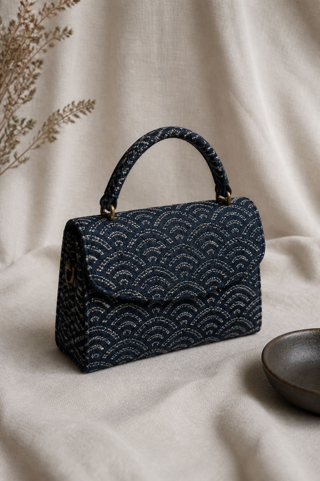 Nami Mini — Indigo seigaiha wave silk