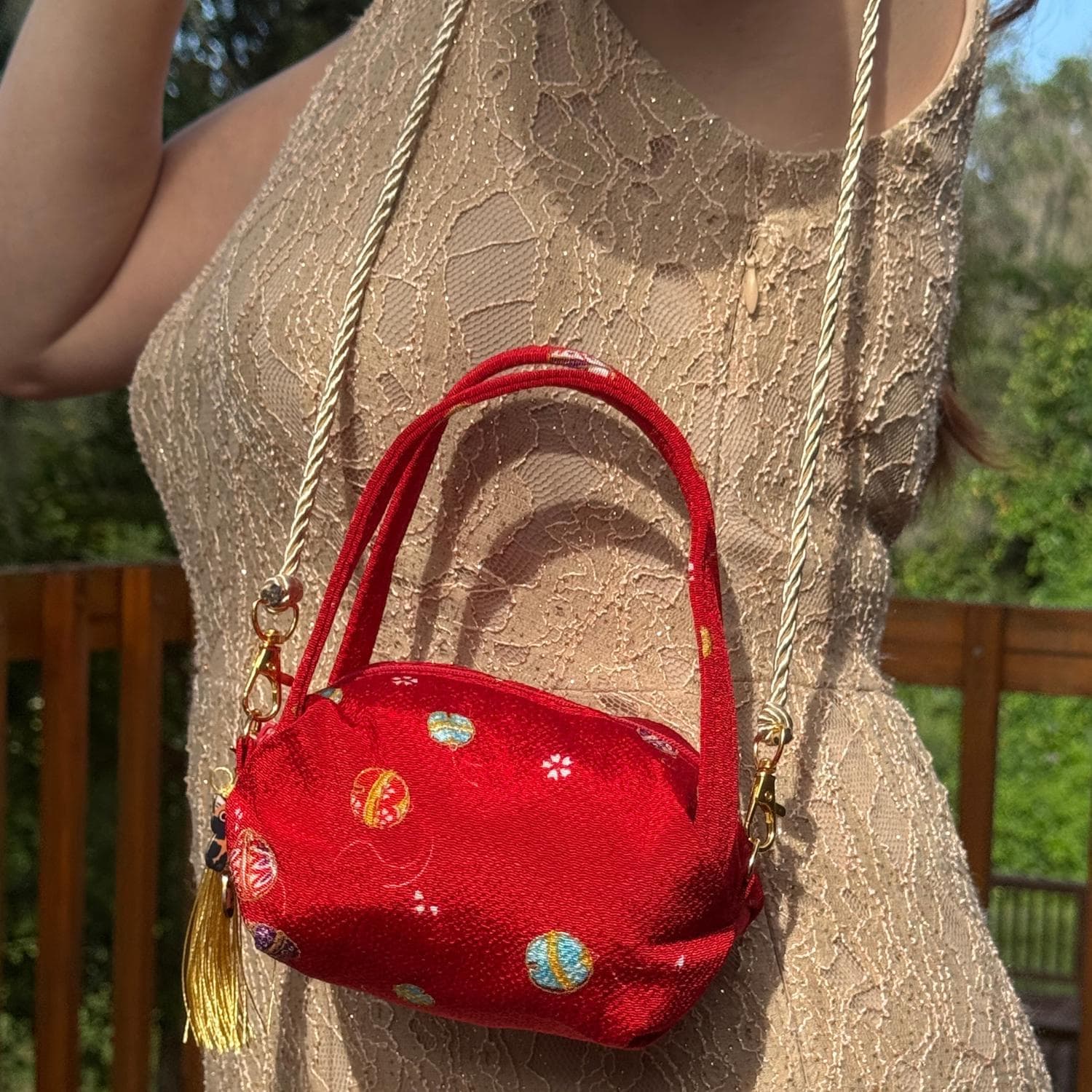 Japanese Makeup Bag Purse Red Kimono Fabric Kyoto
