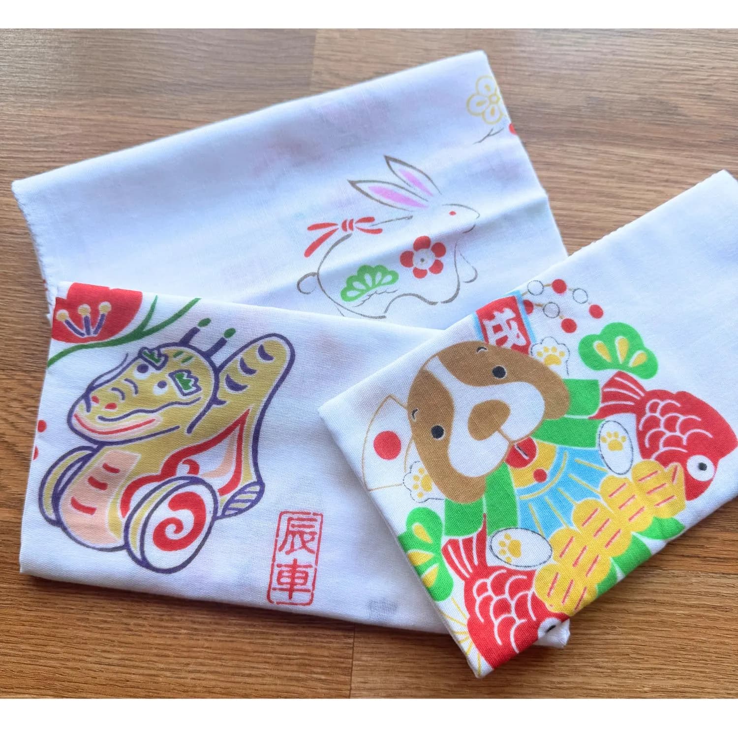 Japanese Tenugui Kawaii Zodiac Dragon Rabbit Dog Cotton Hand Towel New