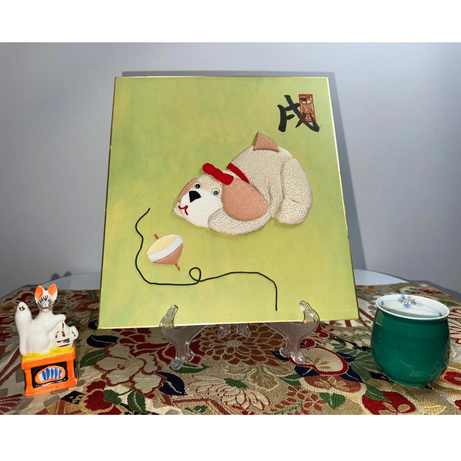 Japanese Oshie Dog Handmade Applique Art