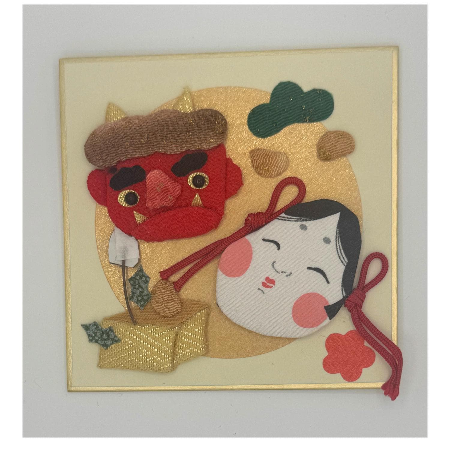 Japanese Oshie Setsubun Good Luck Handmade Applique Art Small