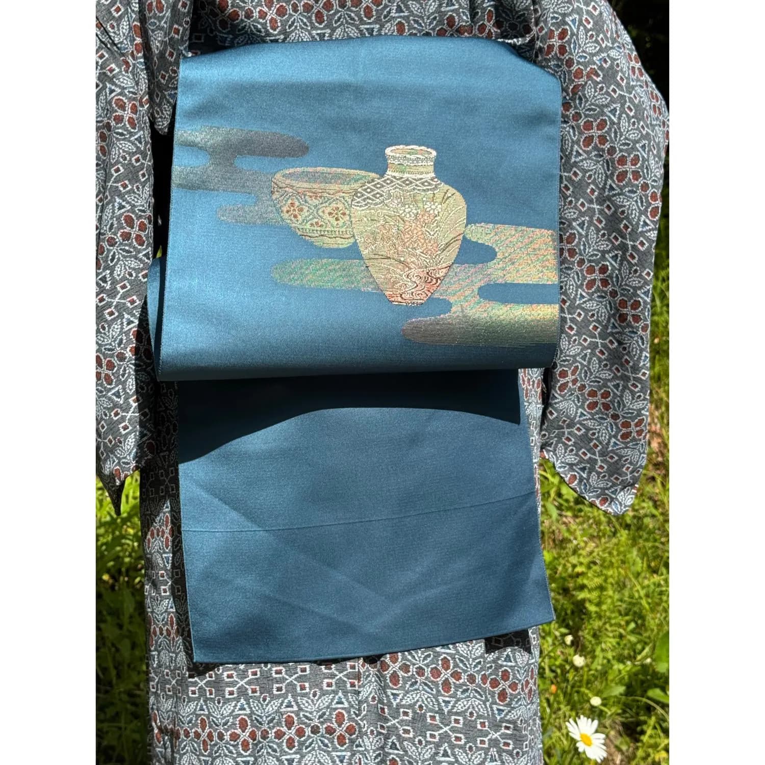 Teal Blue Tea Ceremony Japanese Nagoya Obi Silk