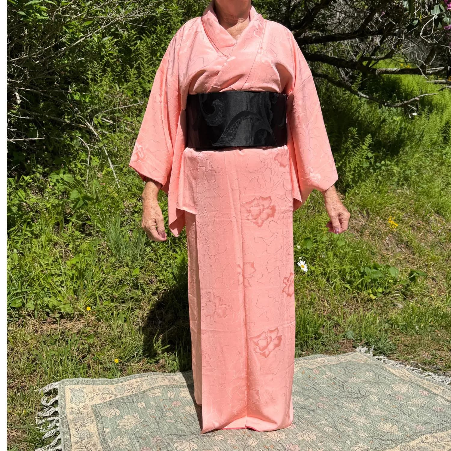 Pink Peach Roses Silk Women's Kimono from Japan